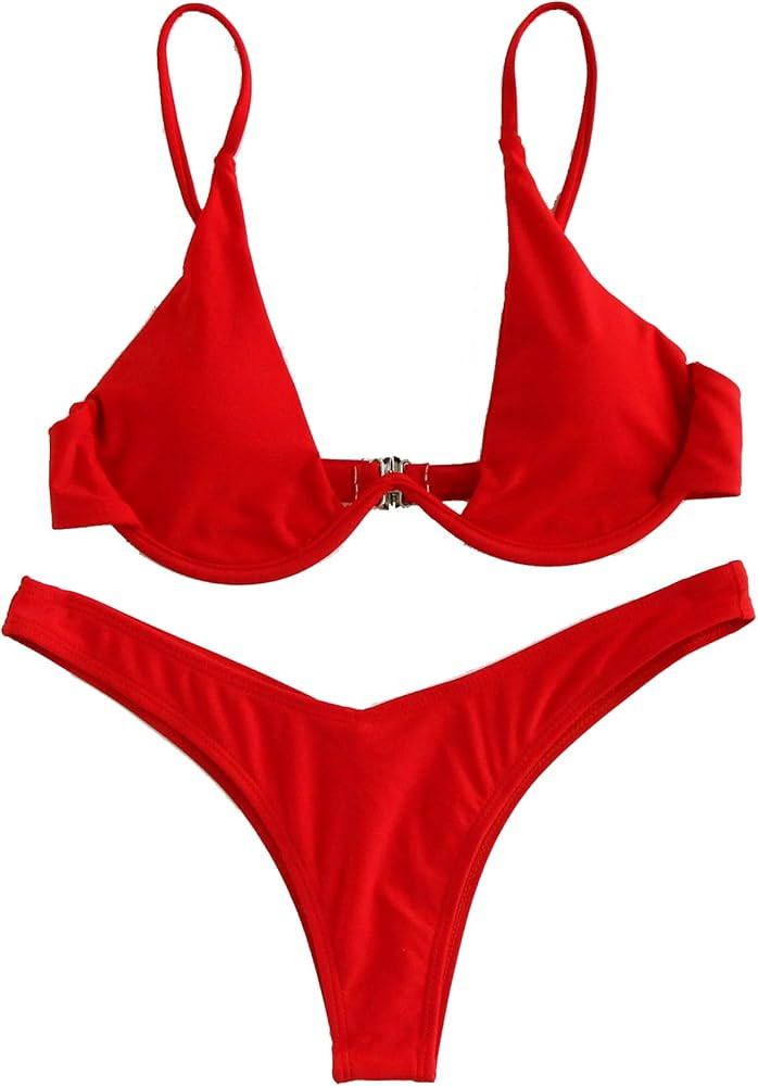 Verdusa Women's Sexy Triangle Bathing Two Pieces Swimsuit Bikini Set | Amazon (US)