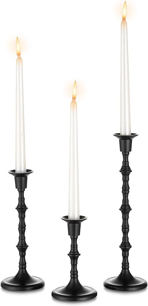 Black Candlestick Holders Candle Holder - Set of 3 Taper Candle Sticks Long Holder, Tall Candle S... | Amazon (US)