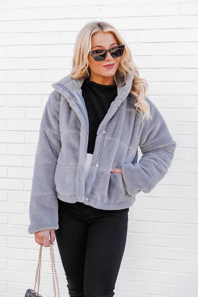 Favorite Remix Grey Fur Puffer Jacket | The Pink Lily Boutique
