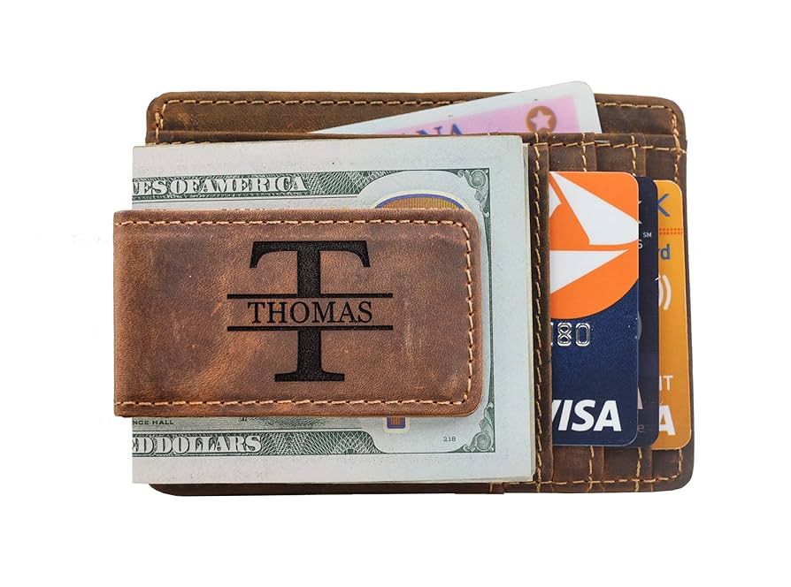 Personalized RFID Leather Money Clip Wallet with ID Window | Amazon (US)