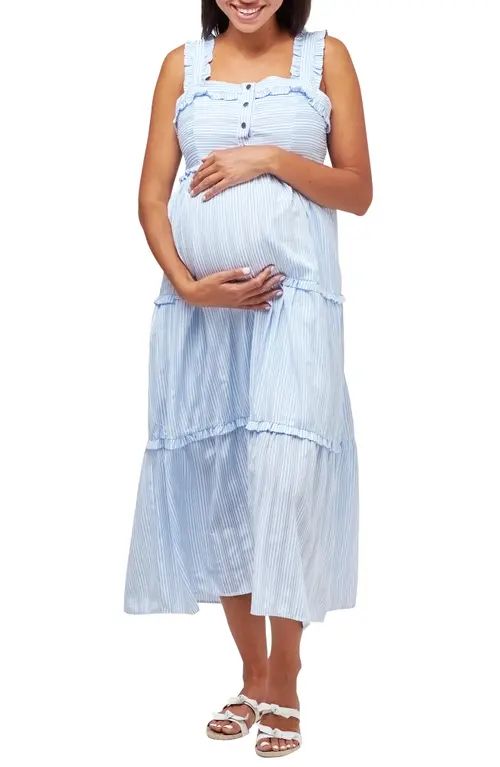 Nom Maternity Emma Maternity/Nursing Midi Sundress in Sky Stripe at Nordstrom, Size X-Small | Nordstrom