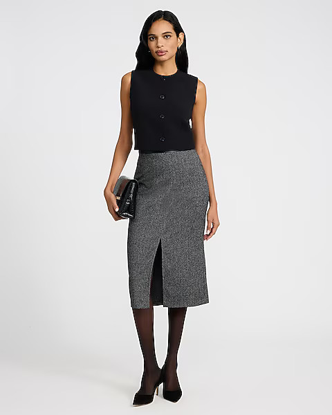 Herringbone High Waisted Midi Skirt | Express