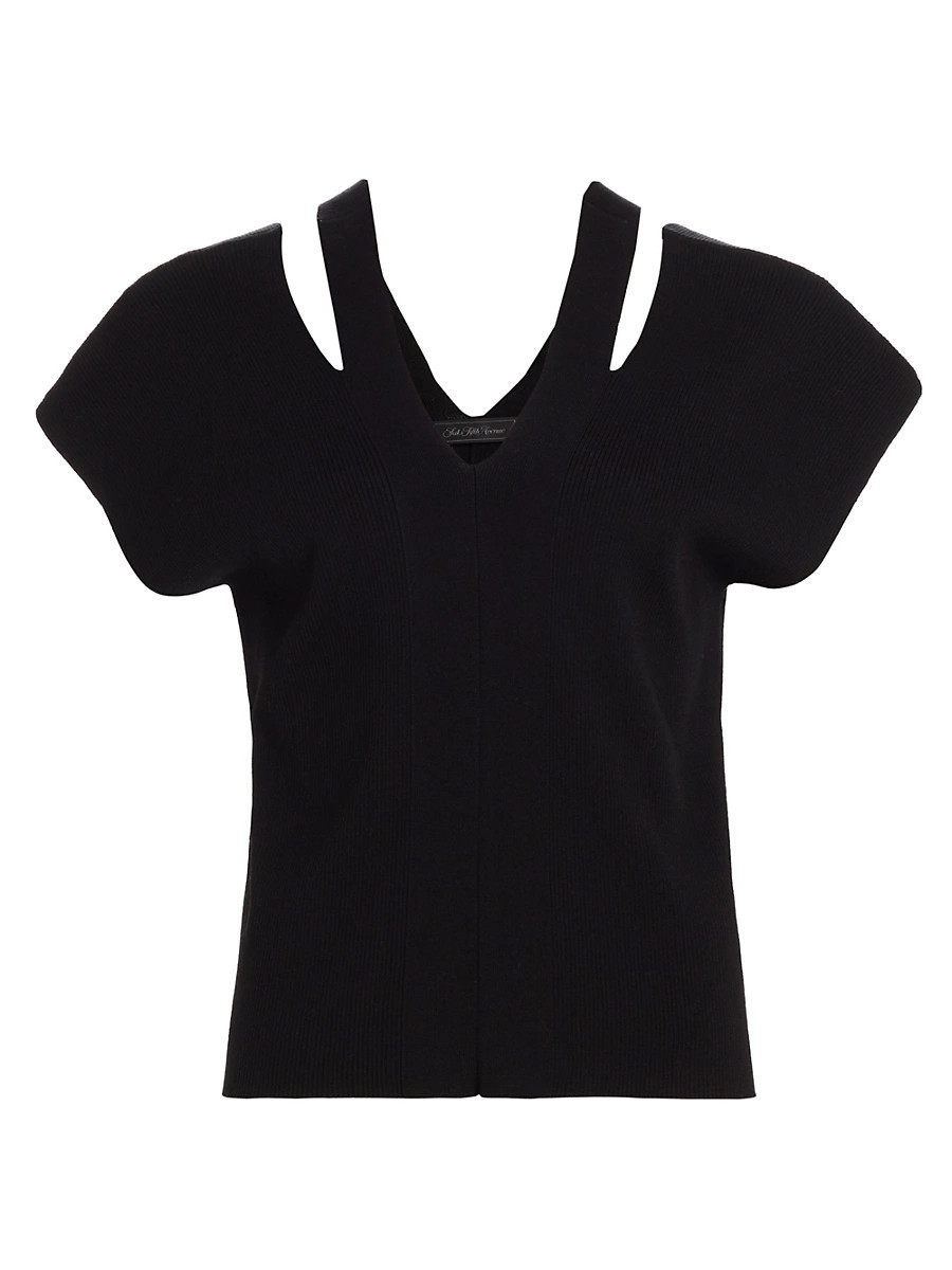 Women's Cotton-Blend Cut-Out Sweater - Black - Size Small | Saks Fifth Avenue