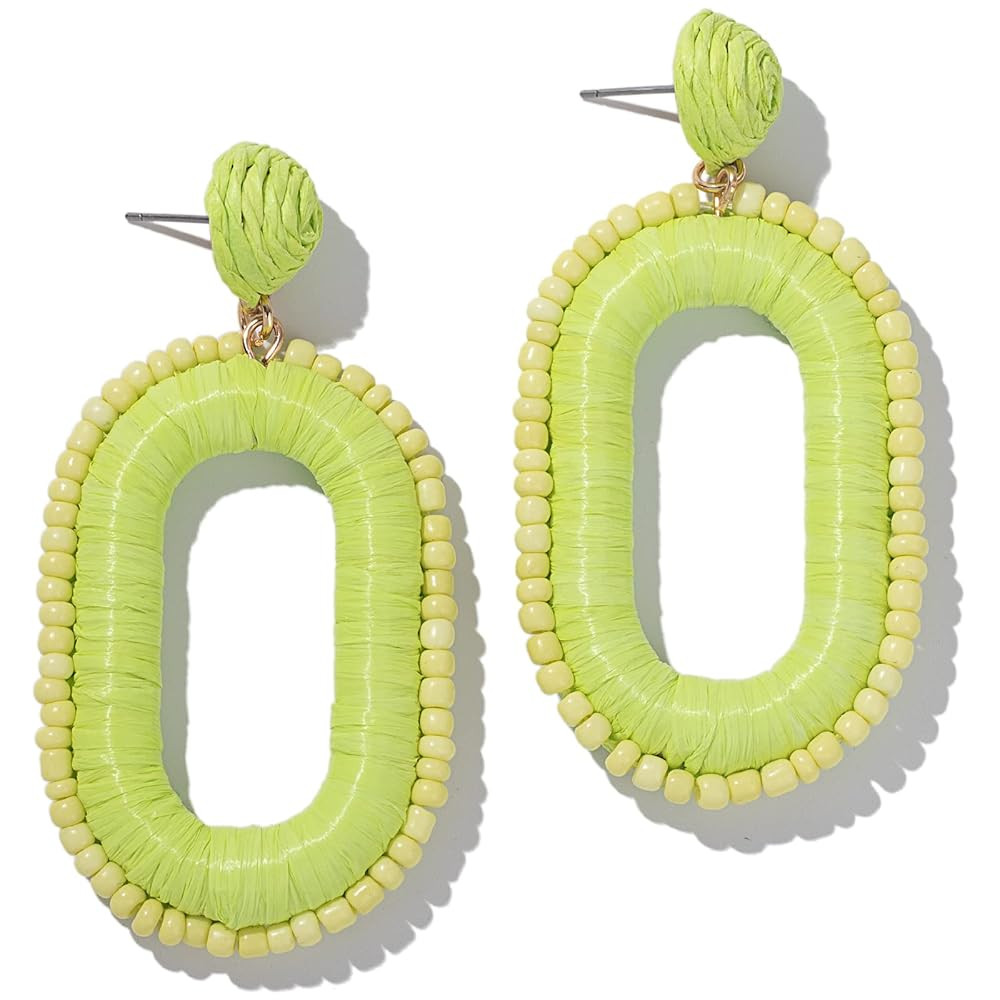 Beaded Raffia Boho Earrings - Cute Seed Bead Square Drop Dangle Earrings for Summer | Amazon (US)