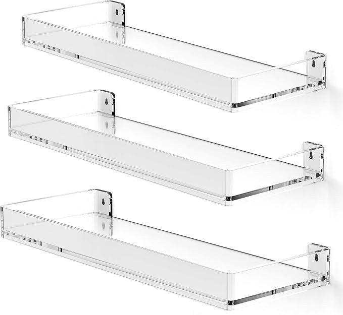 MaxGear Acrylic Shelves Clear Floating Shelves, Clear Display Wall Shelves with Edge, Wall Mounte... | Amazon (US)