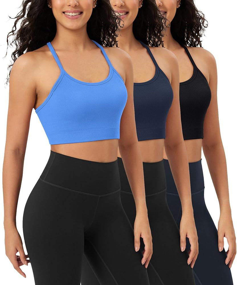 ODODOS Seamless Racerback Sports Bra for Women Ribbed Camisoles Non Padding Yoga Bra Crop Tank To... | Amazon (US)