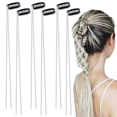 8 PCS Long Rhinestone Hair Chains Punk Crystal Hair Extension Clips Silver | eBay US
