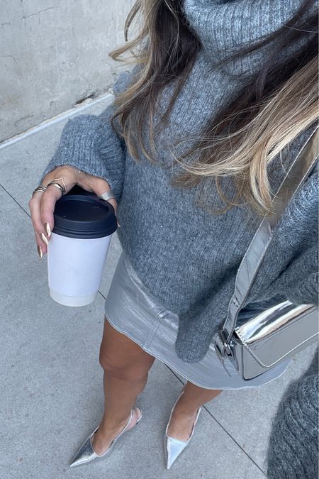 Gray turtleneck sweater and silver skirt. Old navy sweater under $50  

#LTKfindsunder50 #LTKfindsunder100 #LTKstyletip