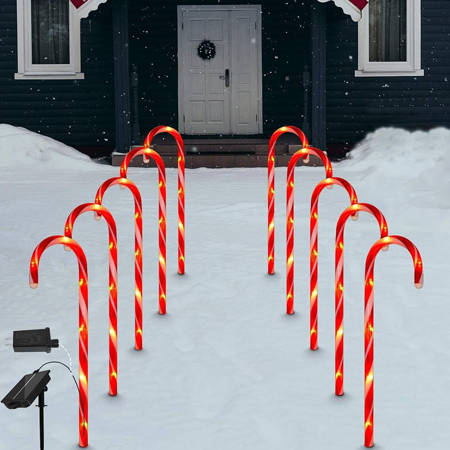 Anordsem Christmas Outdoor Lights Candy Cane 10 Pack, Pathway Yard Decorations Solar Powered Wate... | Amazon (US)