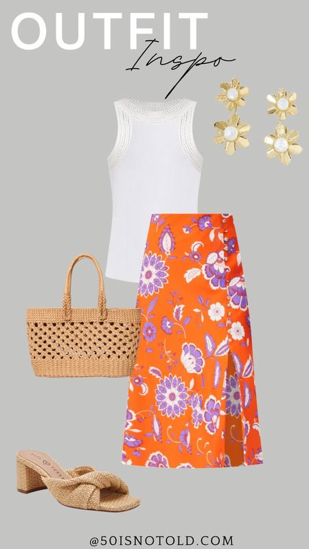 Floral midi skirt outfit idea! There are so many ways you could style this fun skirt. Outfit inspo | women over 40 | spring outfit | Mother’s Day 

#LTKwedding #LTKworkwear #LTKshoecrush