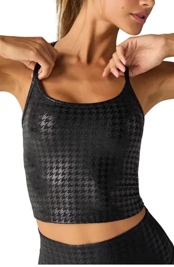 Beyond Yoga Houndstooth Check Slim Crop Tank in Houndstooth Black at Nordstrom Rack, Size X-Large | Nordstrom Rack