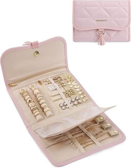 BAGSMART Travel Jewelry Case Organizer, Roll Foldable Jewelry Case for Journey-Rings, Necklaces, ... | Amazon (US)