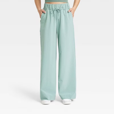 Women's Woven High-Rise Seersucker Wide Leg Pants - All In Motion™ | Target