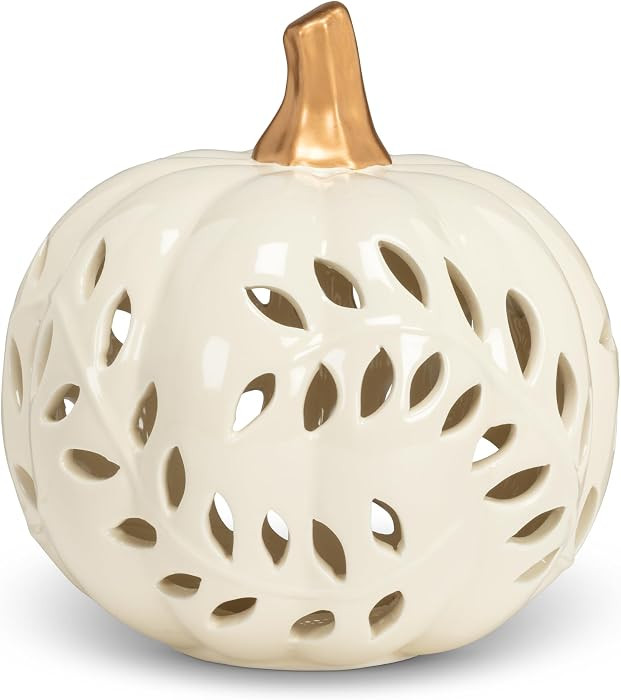 Abbott Collection Carved Ceramic Pumpkin Figurine - Ivory, Small Round (6.5" D) | Amazon (US)