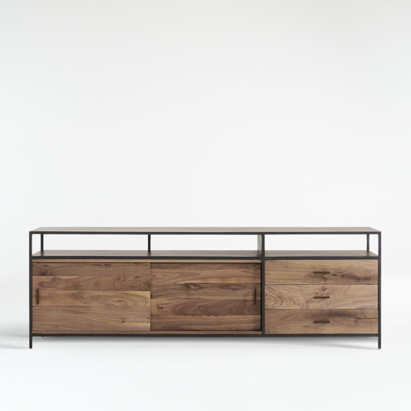 Knox Black 90" Industrial Media Console + Reviews | Crate and Barrel | Crate & Barrel