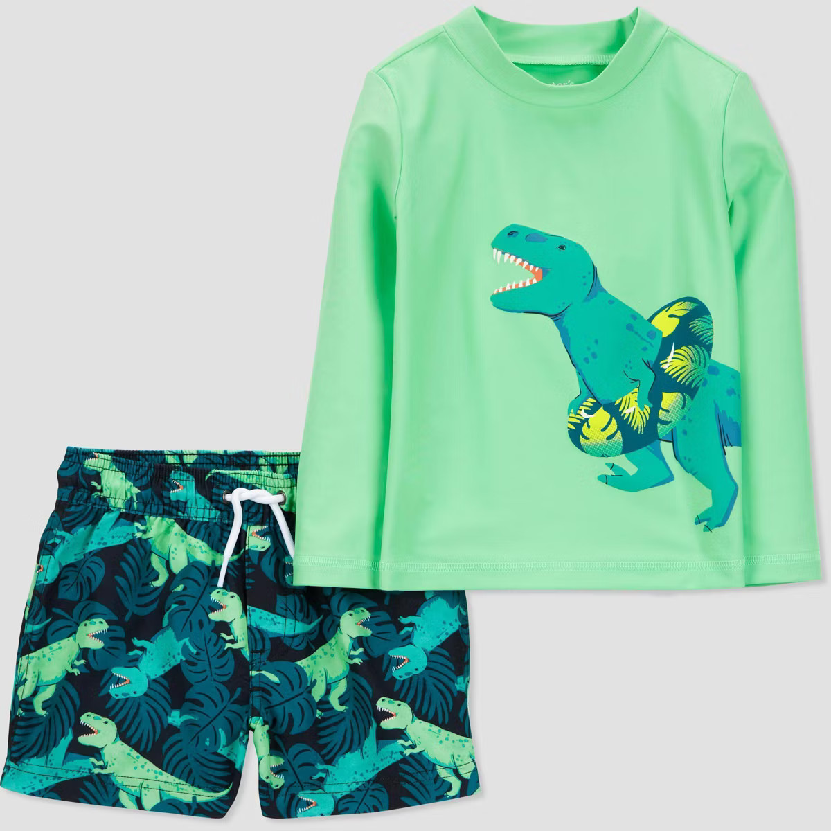 Carter's Just One You Toddler Boys' Long Sleeve Dinosaur Printed Rash Guard Set - Green | Target
