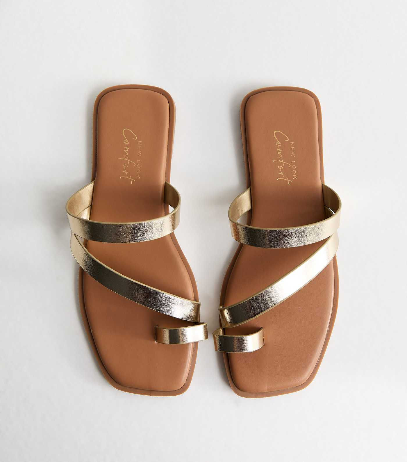 Gold Faux Leather Multi Strap Toe Post Sandals | New Look | New Look (UK)