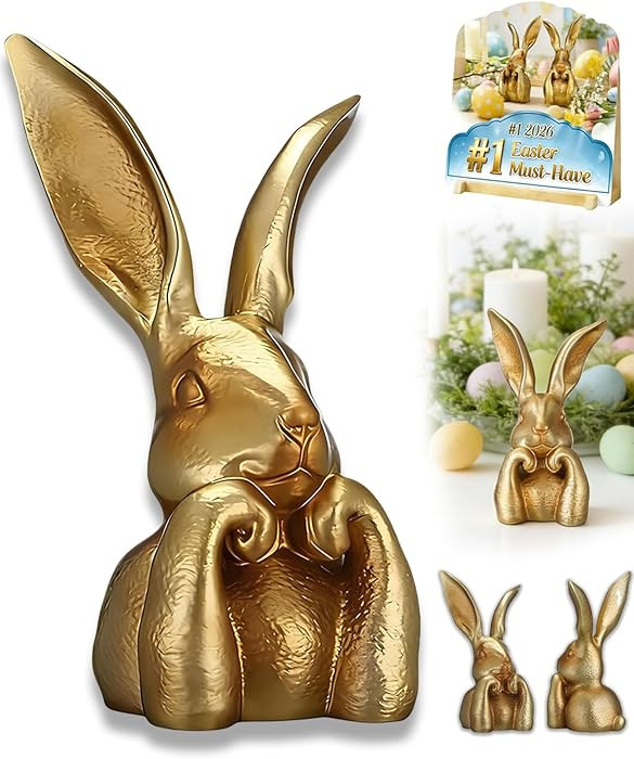 Golden Resin Easter Bunny Figurines Large Gold Thinking Rabbit Statue Sitting Bust Sculpture Eleg... | Amazon (US)