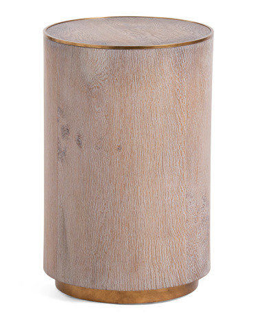 14x22 Fumed Natural Oak Spot Table With Brass Top Rim | TJ Maxx