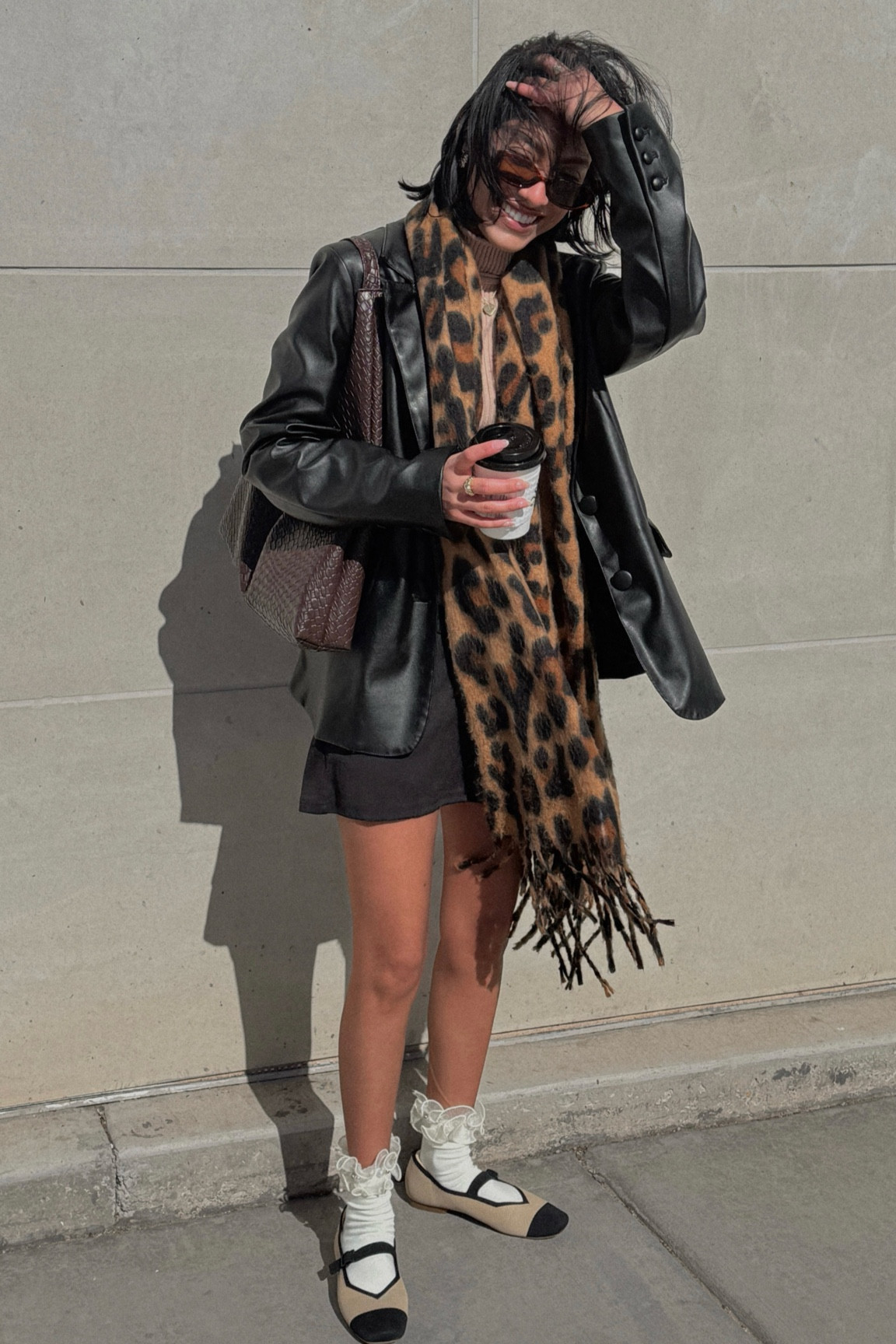Winter Fashion + Oversized Scarf + Leopard Print + Leather Blazer + Mary Jane Flats + Ballet Flats + VIVAIA + Woven Handbag + Handbag + Trending Style

#LTKStyleTip #LTKFindsUnder50 #LTKShoeCrush