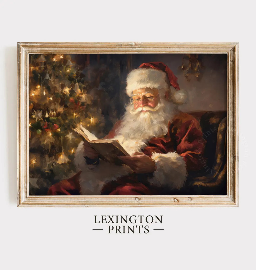 Vintage Christmas Wall Art Santa Reading Book Christmas Oil Painting Printable Art Cottagecore Ac... | Etsy (US)
