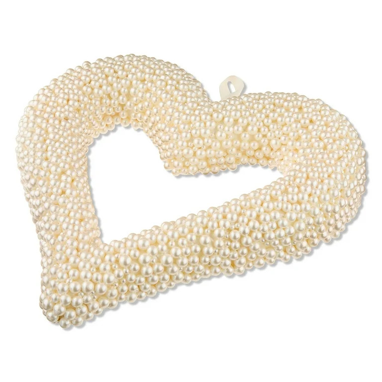 Beaded Pearl Heart Wreath, White, 16", Valentine's Day by Way To Celebrate | Walmart (US)