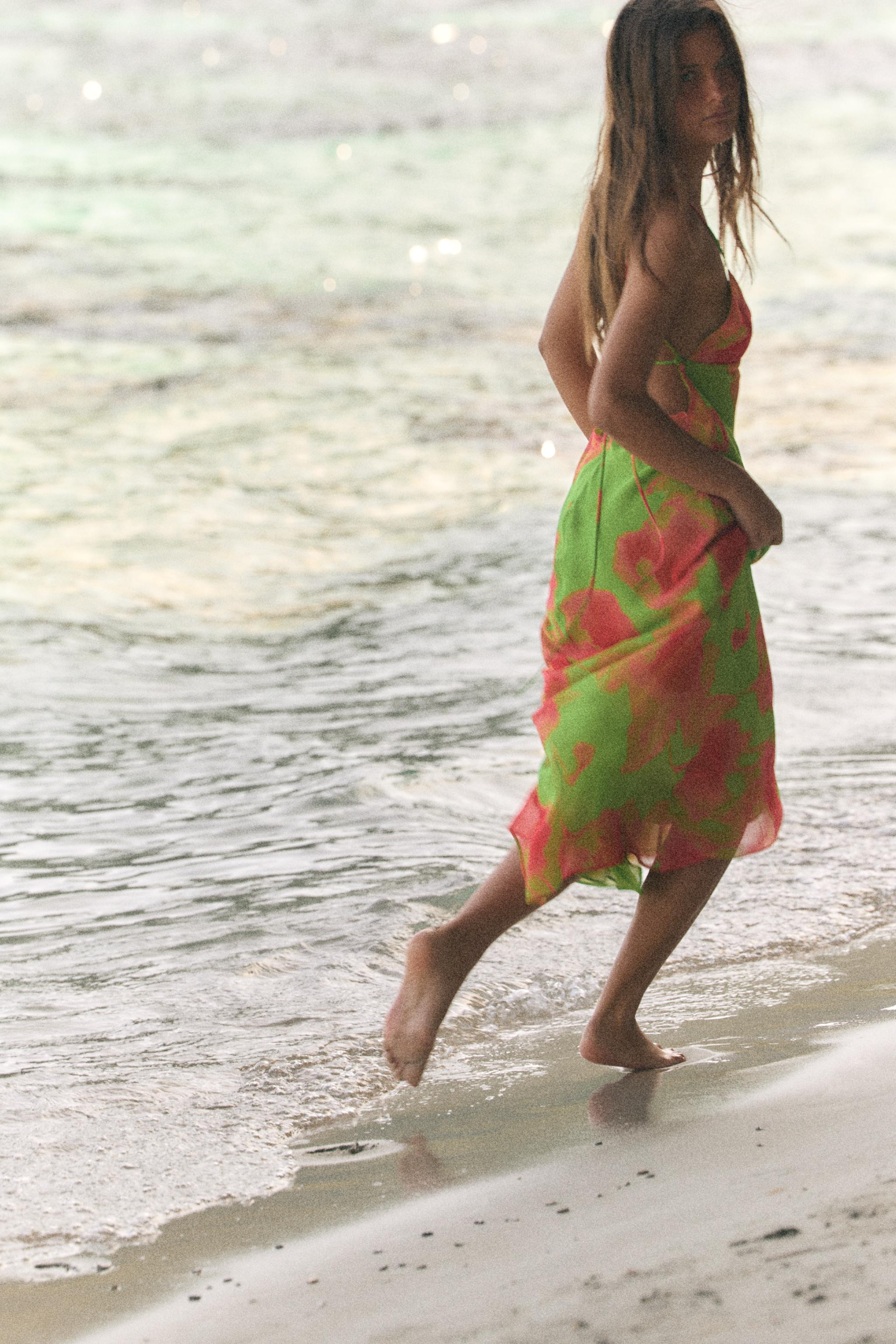 PRINTED STRAPPY MIDI DRESS | Zara US