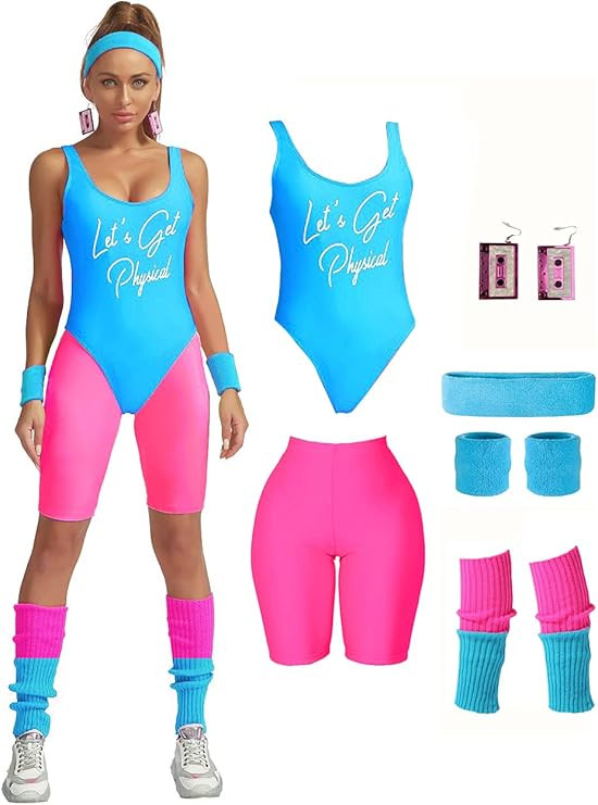 MIAIULIA Womens 80s Workout Costume Outfit 80s Accessories Set Leotard Neon Legging Headband Wris... | Amazon (US)