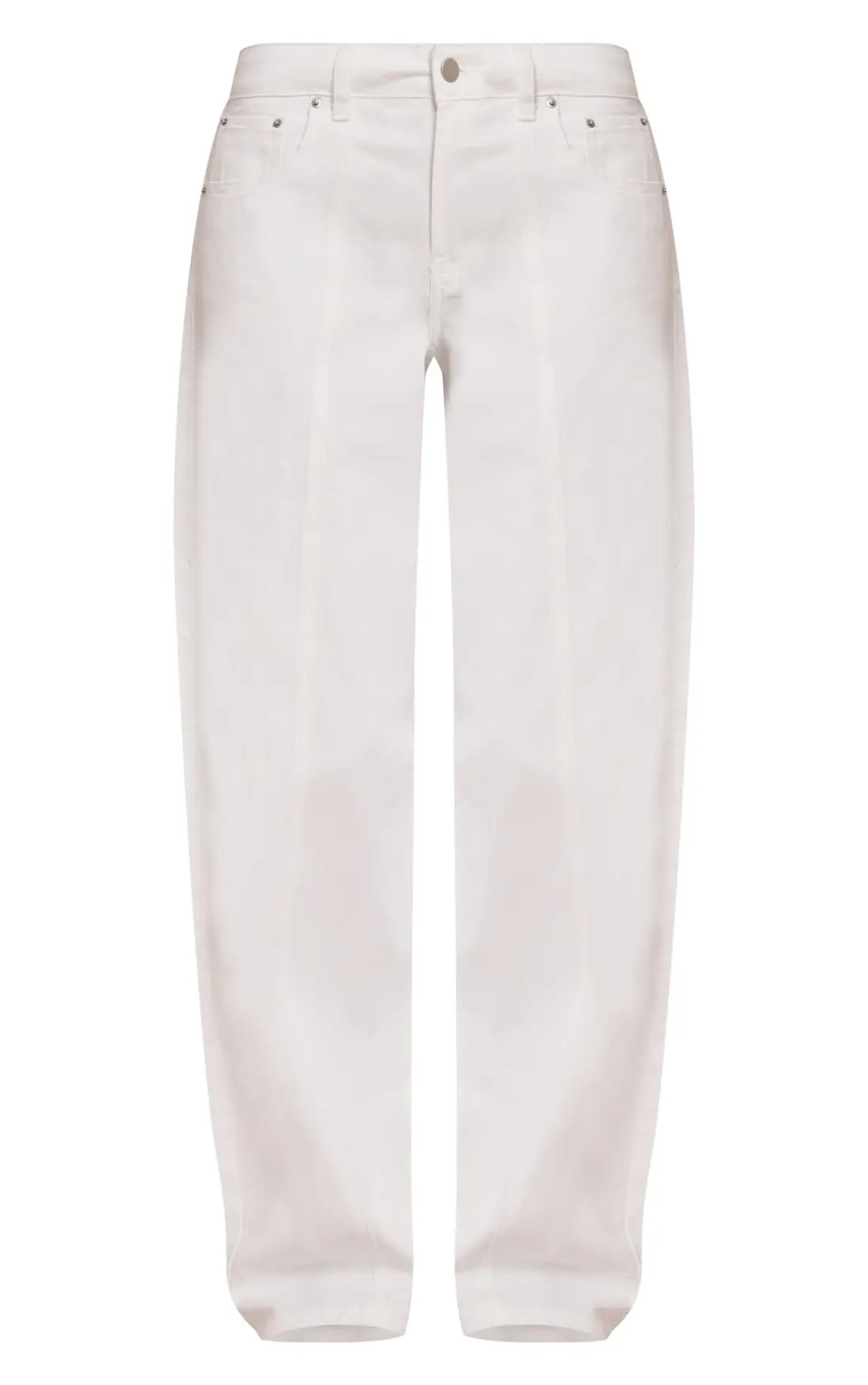 White Low Rise Seam Detail Barrel Jean | PrettyLittleThing UK