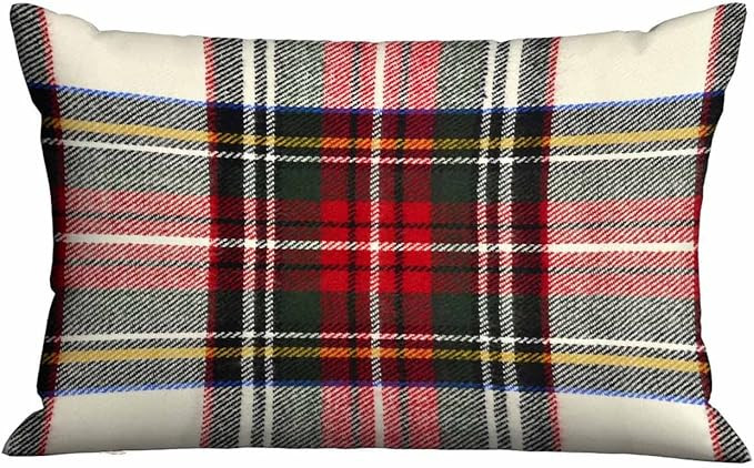 Mugod Rectangle Pillow Cover Red and White Wool Plaid Scottish Tartan Pattern,Decorative Pillowca... | Amazon (US)