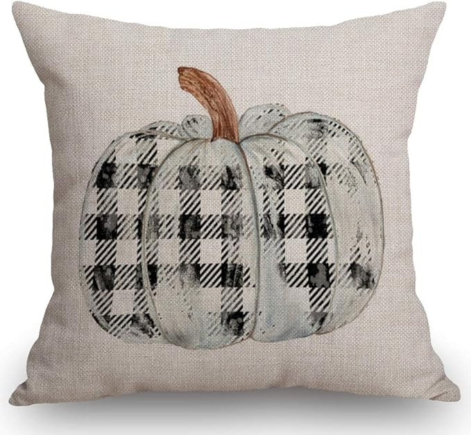 SSOIU Fall Pillow Cover, Plaid Pumpkin, Fall Plaid Decor, Fall Pillow, Pumpkin Pillow, Black and ... | Amazon (US)