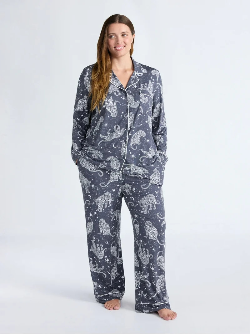Joyspun Women’s Dreamy Soft Collection Long Sleeve Top and Pants Pajama Set, Sizes XS-4X | Walmart (US)