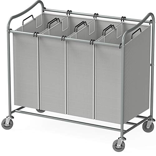 Simple Houseware 4-Bag Heavy Duty Laundry Sorter Rolling Cart, Silver | Amazon (US)
