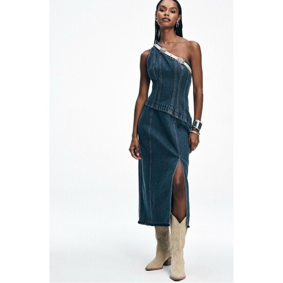 Forever That Girl Women Midi Dress Denim Camila One Shoulder Retro Size XXS NWT | Poshmark