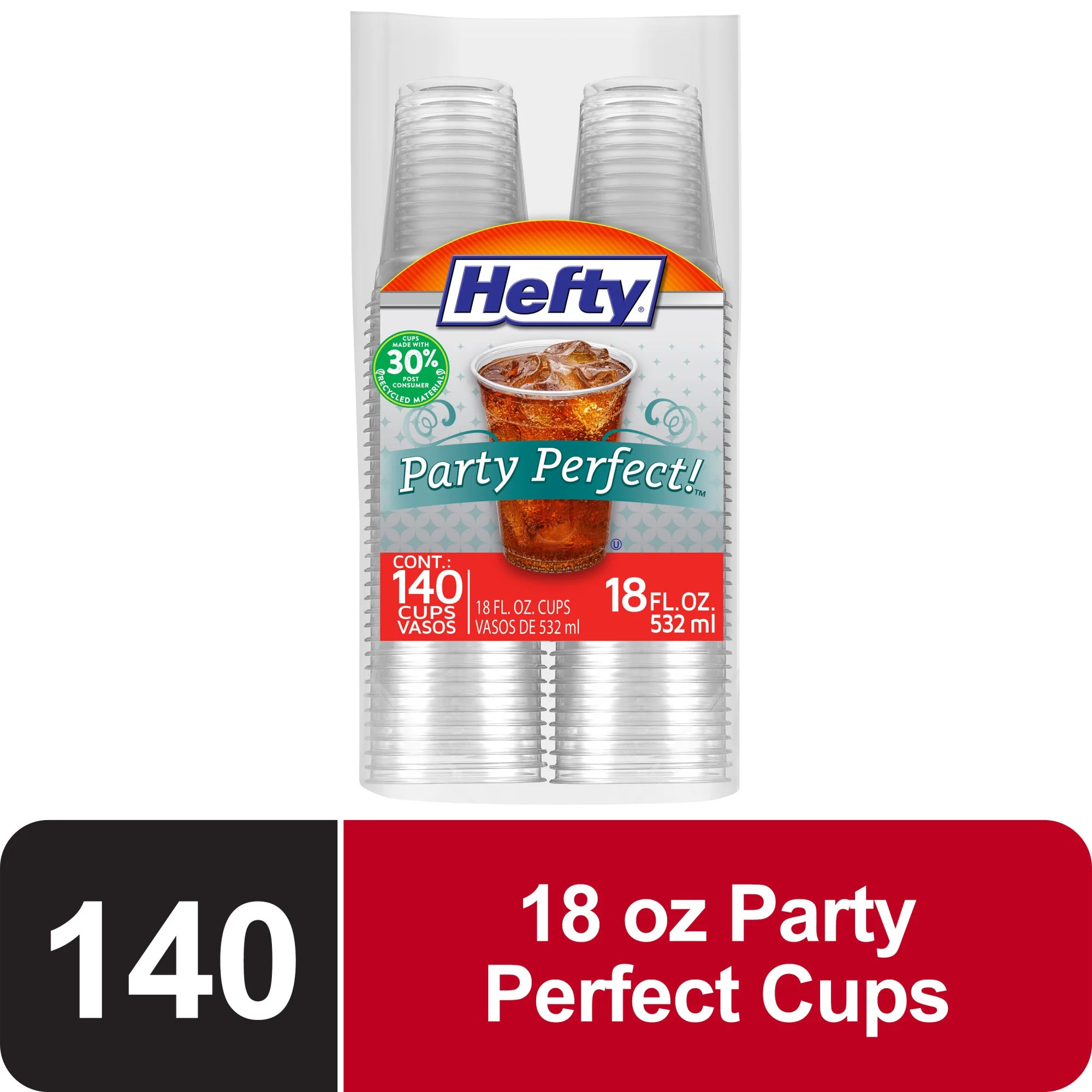 Hefty Party Perfect Clear Plastic Cups, 18 ounce, 140 Count | Walmart (US)