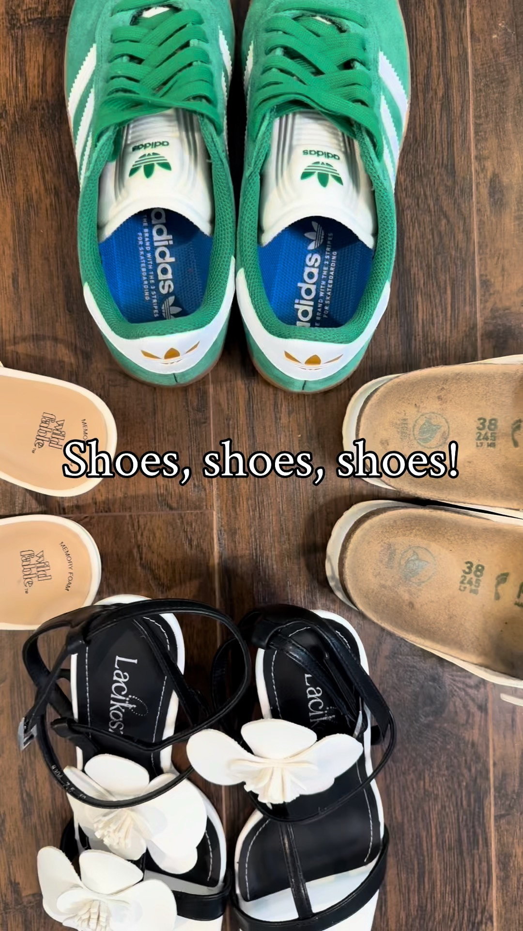 Just added some serious favorites to my collection and I’m OBSESSED.
✨ White Birkenstock sandals – effortless + everyday
💚 Green suede Adidas – bold, sporty vibes
🍒 Cream sandal mules with the cutest cherry charm
🌼 Cream + black flower heels – flirty, fun, and ready to turn heads

Which pair is your fave? 👀
Let the styling begin 💃 

 #LTKOver40 #LTKShoeCrush