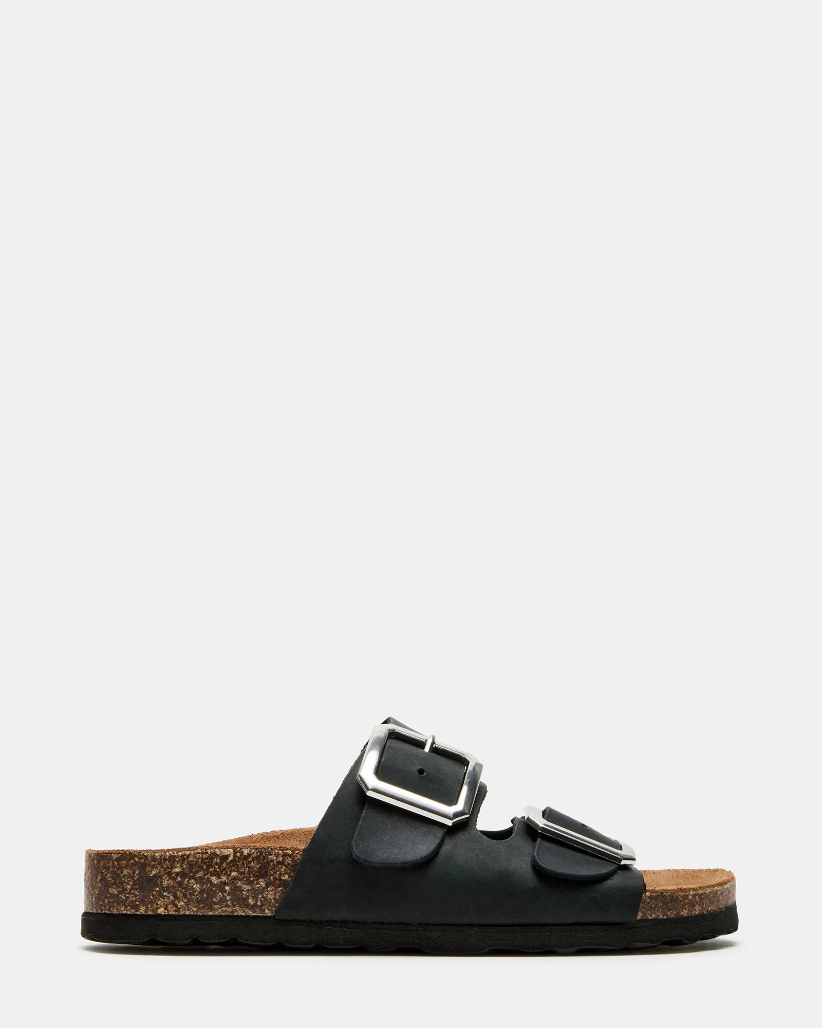 JESSE Black Leather Footbed Slide | Women's Sandals | Steve Madden (US)