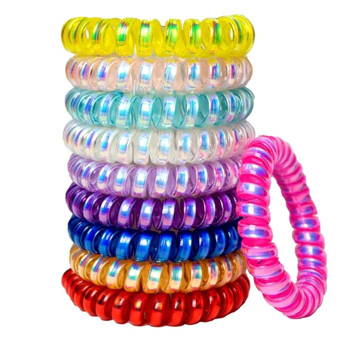 10 Pcs Spiral Hair Ties No Crease, Colorful Traceless Hair Ties, Elastic Coil Hair Ties, Phone Co... | Amazon (US)
