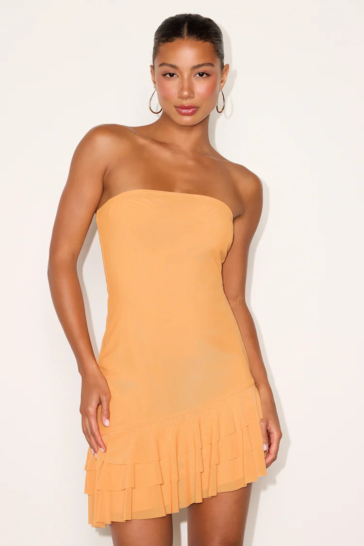 Vedette Light Orange Mesh ruffled Mini Dress | Lulus