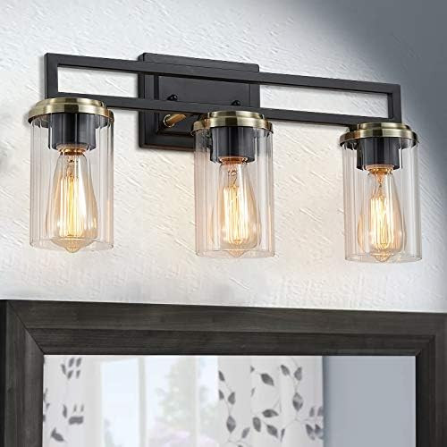XINGQI Farmhouse 3-Light Vanity Light, Bathroom Sconce with Clear Glass Shades , Antique Brass wi... | Amazon (US)