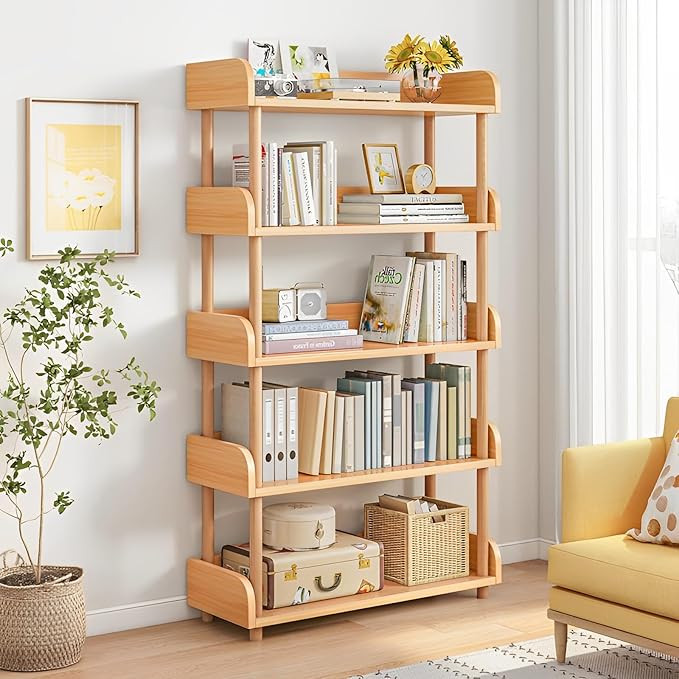 5-Tier Wooden Open Bookcase - Modern Display Bookshelf with Top Edge and Solid Wood Frame for Hom... | Amazon (US)