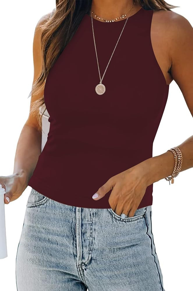 Camisetas sin mangas de verano para mujer, cuello alto, ajustadas, espalda cruzada, blusas sin ma... | Amazon (US)