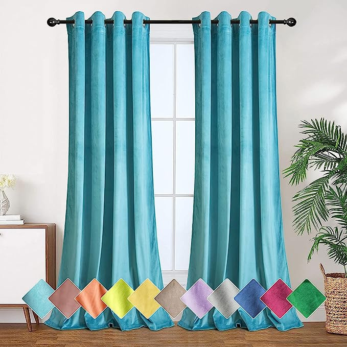 Tony's collection Turquoise Velvet Curtains, Velvet Blackout Curtains 84 Inches Long Luxury Velve... | Amazon (US)