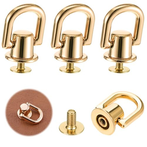 4 Pcs D Rings for Purse, Heavy Duty 360° Rotatable Metal Hardware, Stud Screw Ball Rivets with Punch Purse Making Supplies for Crossbody Conversion Kit DIY Handbag Leather Straps, Dog Collar (Gold) | Amazon (US)