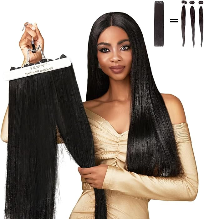 TRIIPPY Straight Bundles Human Hair,100% Raw Cambodian Hair Sew In Weave 3 Bundles,Triple The Lif... | Amazon (US)