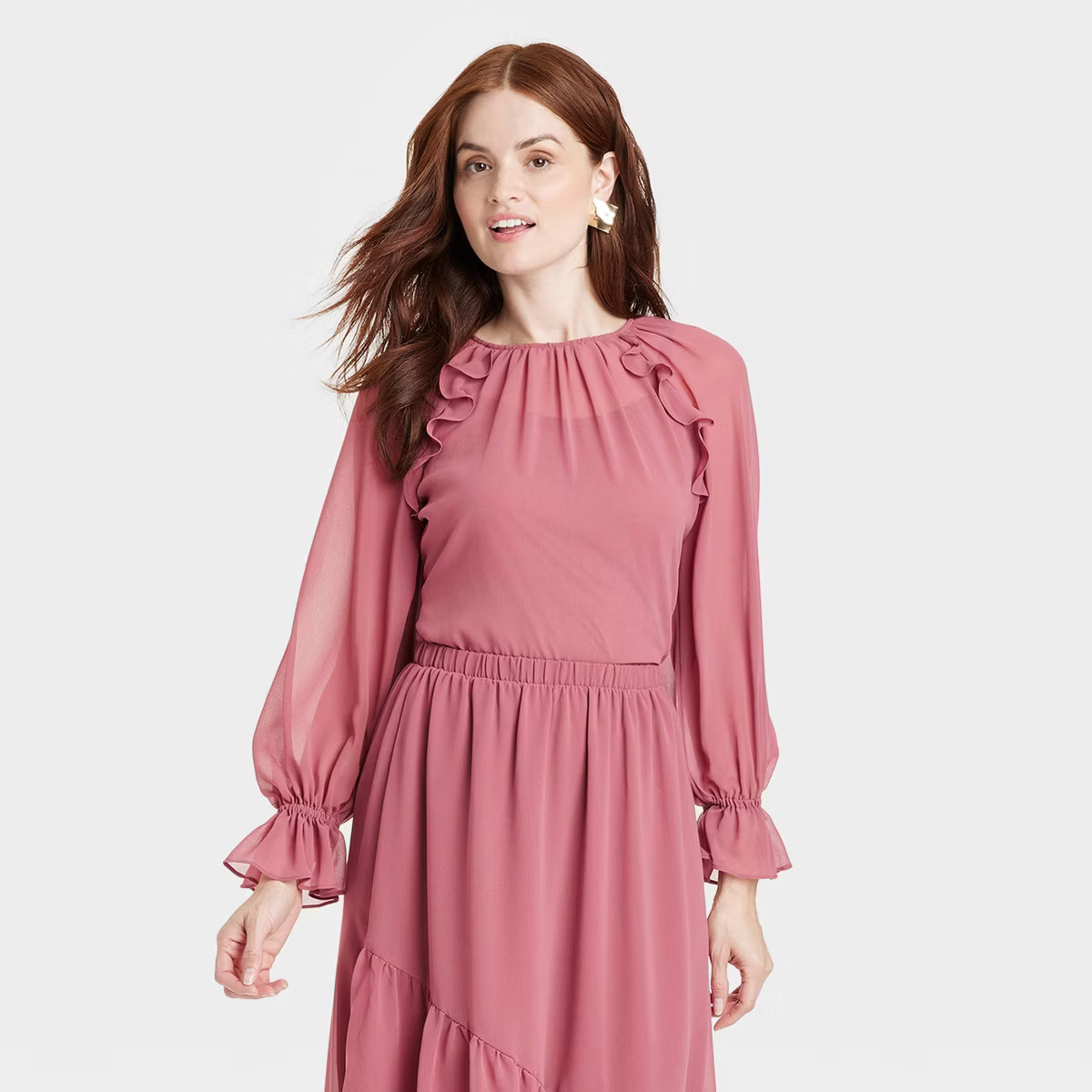 Women's Long Sleeve Ruffle Blouse - A New Day™ | Target