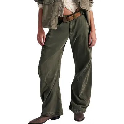 Free People Spotlight Washed Barrel Leg Trousers in Dusty Olive at Nordstrom, Size 6 | Nordstrom
