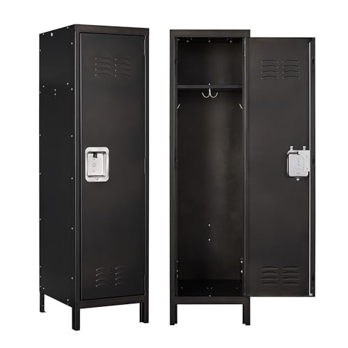 Anxxsu Metal Storage Locker, Lockable Employees Metal Locker with Door, 55" Height Steel Locker for Home, School, Office, Gym (Retro Black) | Amazon (US)