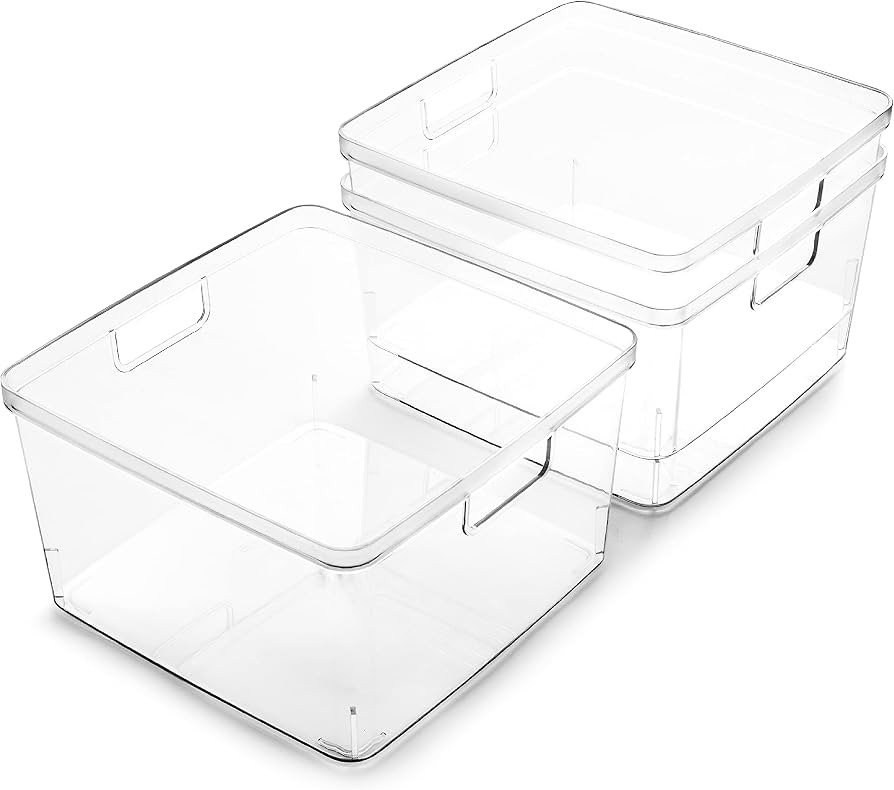 BINO | Plastic Storage Bins, Square - 3 Pack | THE LUCID COLLECTION | Multi-Use Bins | Built-In H... | Amazon (US)