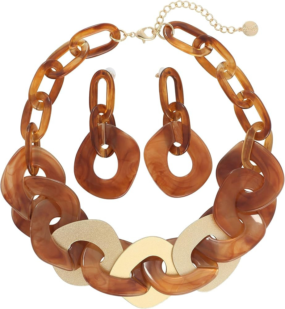 Coiris Statement Chunky Necklace Metal Punk Acrylic Cuban Link Chain Necklaces Bohemian Tortoise ... | Amazon (US)